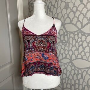 The Impeccable Pig Size S Boho Cropped Blouse V Neck Spaghetti Straps Fuchsia